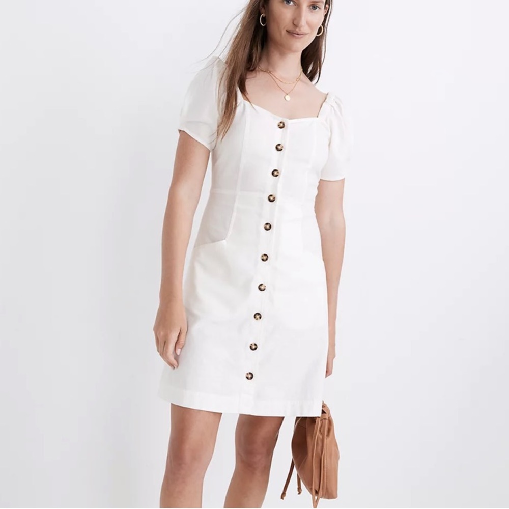 Brand New Madewell Linen-Cotton Puff-Sleeve Mini Dress